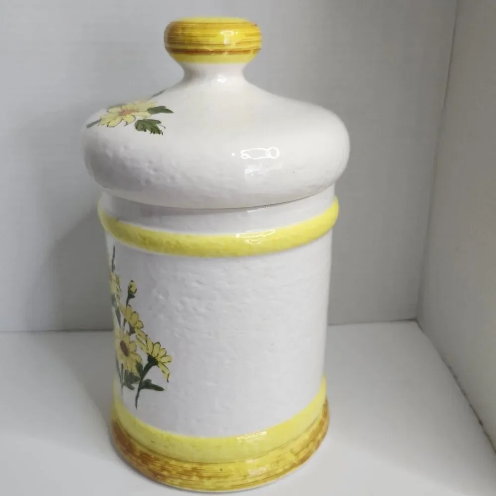 Vtg Sears Roebuck & Co Canister, Daisy Yellow And White
